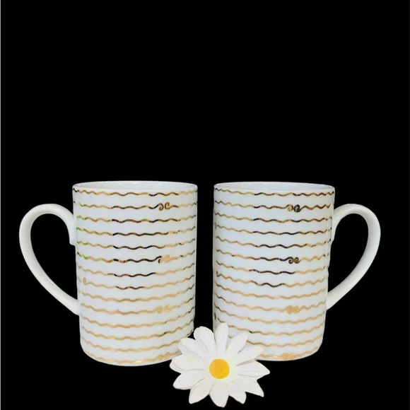 POTTERY BARN MUG 2pcs Nile Gold Trim Accent 14 oz Coffee COFFEE MUG - Picture 1 of 10